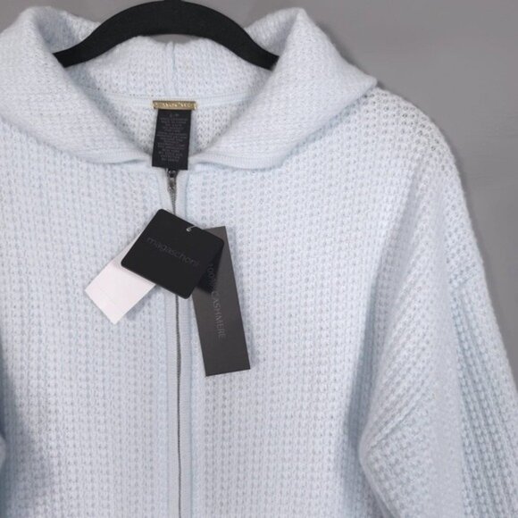 NWT MAGASCHONI 100% CASHMERE Women’s Knit Full Zip Hoodie DELICATE BLUE Size S/P - Picture 3 of 9